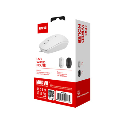 Marvo MS003 Mysz przewodowa, biała, 1000DPI