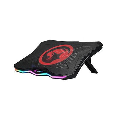 Stojak pod notebook, FN-40, podświetlenie, 18 cm wentylator, czarno-czerwony, Marvo, z 2-portowym hub-em