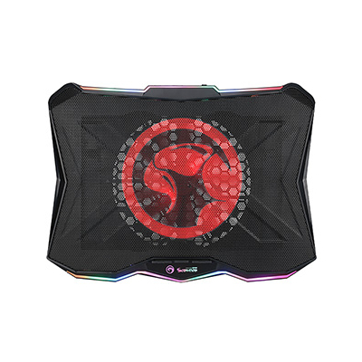 Stojak pod notebook, FN-40, podświetlenie, 18 cm wentylator, czarno-czerwony, Marvo, z 2-portowym hub-em