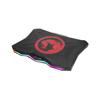 Stojak pod notebook, FN-40, podświetlenie, 18 cm wentylator, czarno-czerwony, Marvo, z 2-portowym hub-em