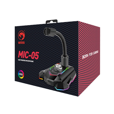 Marvo, do gry mikrofon, MIC-05, regulacja głosności, czarny, Rainbow LED, uchwyt na telefon