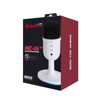 Marvo, gamingowy mikrofon, MIC-06, biała, Podświetlenie RGB, wejście słuchawkowe