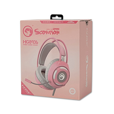 Marvo HG8936 słuchawki z mikrofonem, przewodowa, różowa, podświetlona, 3.5 mm jack + USB