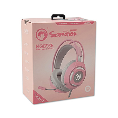 Marvo HG8936 słuchawki z mikrofonem, przewodowa, różowa, podświetlona, 3.5 mm jack + USB