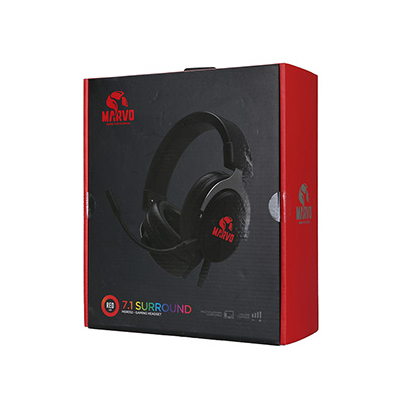 Marvo HG9052 słuchawki z mikrofonem, przewodowa, czarna, 7.1 (wirtualne), podświetlane na czerwono, 7.1 (virtual) typ USB