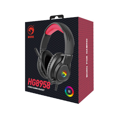 Marvo HG8958 słuchawki z mikrofonem, przewodowa, czarna, do gry, 3.5 mm jack + rozdvojka + USB