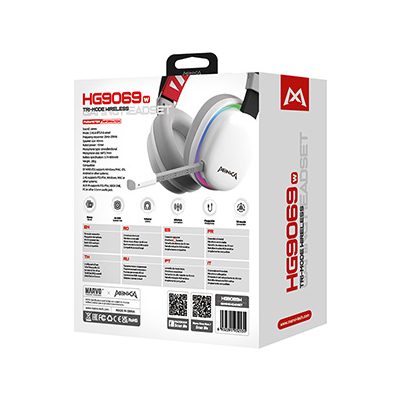 Marvo MONKA ECHO słuchawki z mikrofonem, biała, podświetlona, Tri-mode