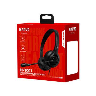 Marvo HP1001 słuchawki z mikrofonem, przewodowa, czarna, 2 x 3.5 mm Jack