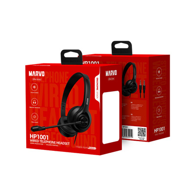 Marvo HP1001 słuchawki z mikrofonem, przewodowa, czarna, 2 x 3.5 mm Jack