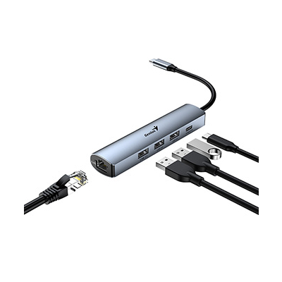 USB (3.0) hub 4-port, UH-545, szary, Genius, 3x USB 3.0, 1x RJ45
