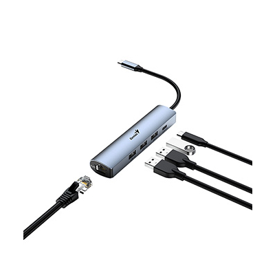 USB (3.0) hub 4-port, UH-545, szary, Genius, 3x USB 3.0, 1x RJ45
