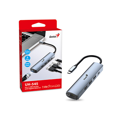 USB (3.0) hub 4-port, UH-545, szary, Genius, 3x USB 3.0, 1x RJ45