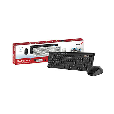 Genius SlimStar 8230 zestaw klawiatura bezprzewodowa CZ/SK, czarna z myszą optyczną bezprzewodową, 1x AA, 1x AA, klasyczna, Dual-M