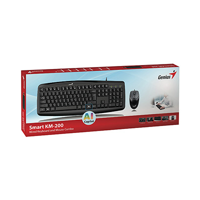 Genius Smart KM-200 Copilot zestaw klawiatura przewodowa (USB) CZ/SK, czarna z przewodową myszą optyczną