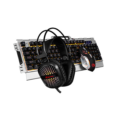 Marvo CM303 zestaw klawiatura przewodowa (USB) US, czarno-srebrna + mysz i słuchawki dla graczy, do gry, membranowa rodzaj podświe