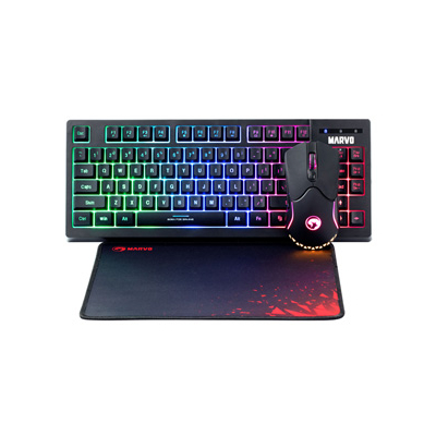 Marvo CM310 EN RGB zestaw klawiatura przewodowa (USB) US, czarna + mysz i podkładka dla graczy, do gry, membranowa rodzaj podświet