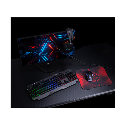 Marvo CM430 US zestaw klawiatura przewodowa (USB) US, czarna mysz dla gracza, podkładka, klawiatura, do gry, membranowa rodzaj pod