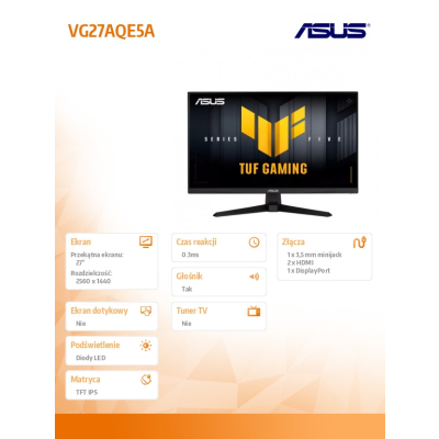 ASUS Monitor 27 cali VG27AQE5A IPS QHD HDMI USB DP 165Hz