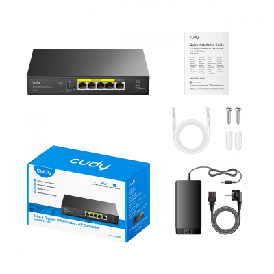 Kontroler AP 2-in-1 SMB Router/ AP Controller 2-IN-1 SMB Router / AP Controller, 1 Gigabit Ethernet + 4 Gigabit PoE+ PSE Por + 1 US