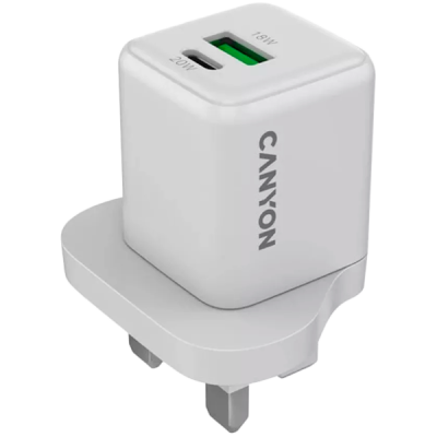 CANYON Ładowarka sieciowa CU20AC GaN 20W 1xPD 1xQC UK Biała