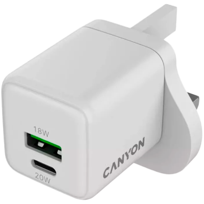 CANYON Ładowarka sieciowa CU20AC GaN 20W 1xPD 1xQC UK Biała