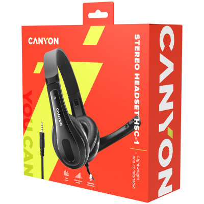 Canyon HSC‑1 – przewodowy zestaw słuchawkowy PC, 2 m, czarny
