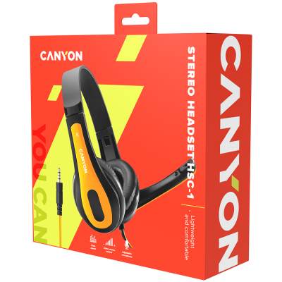 Canyon HSC‑1 – przewodowy zestaw słuchawkowy PC, 2 m, czarno‑żółty