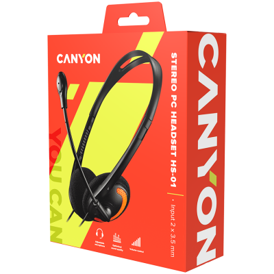 Canyon HS‑01 – przewodowy zestaw słuchawkowy PC, 1.8 m, czarno‑pomarańczowy