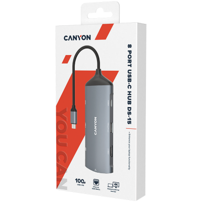 CANYON HUB DS-15 8 w 1  4k USB-C Szary