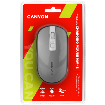 CANYON Mysz bezprzewodowa MW-18 Akumulator Ciemnoszara
