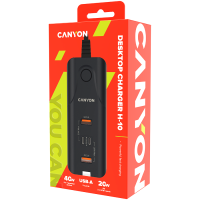 CANYON Ładowarka sieciowa H-10 PD20W QC3.0 2×USB-A 2×USB-C Czarna