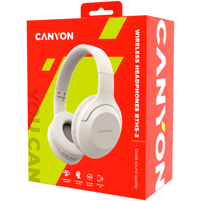 CANYON Słuchawki nauszne BTHS-3 Bezprzewodowe Beżowe