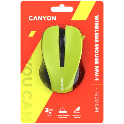 Canyon MW‑1 – bezprzewodowa mysz optyczna 2.4 GHz, 4 przyciski (żółta)