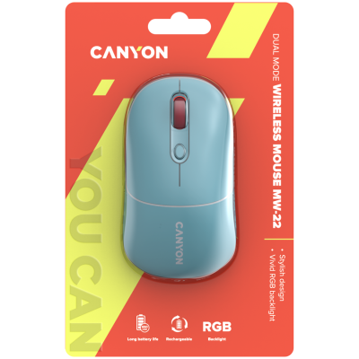 CANYON Mysz bezprzewodowa MW-22 2w1 RGB Niebieska