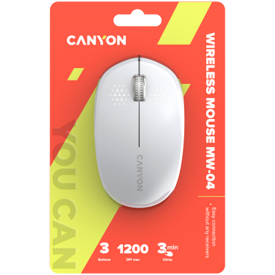 Canyon MW‑04 – bezprzewodowa mysz Bluetooth/2.4 GHz, 3 przyciski (biała)
