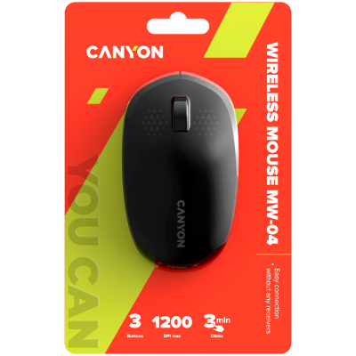 Canyon MW‑04 – bezprzewodowa mysz Bluetooth/2.4 GHz, 3 przyciski (czarna)