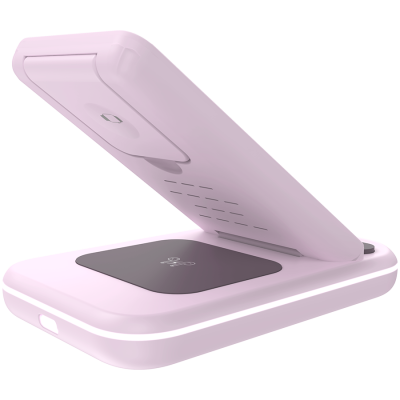 Canyon WS‑304 – składana ładowarka bezprzewodowa 3‑w‑1 (Iced Pink)