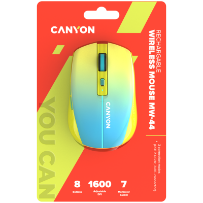CANYON Mysz bezprzewodowa MW-44 Ładowanie USB-C Żółto - Niebieska