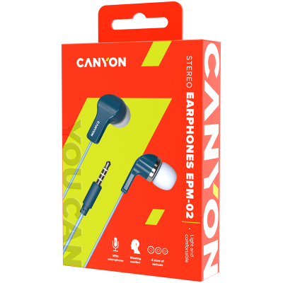 Canyon EPM‑02 – słuchawki dokanałowe z mikrofonem, 1.2 m (niebieskie)