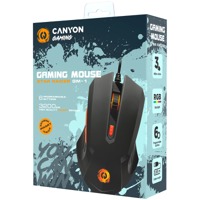 Canyon Star Raider GM‑1 – mysz gamingowa RGB z 6 przyciskami czarna