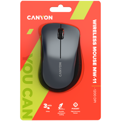 Canyon MW‑11 – bezprzewodowa mysz optyczna 2.4 GHz, 3 przyciski (czarna)