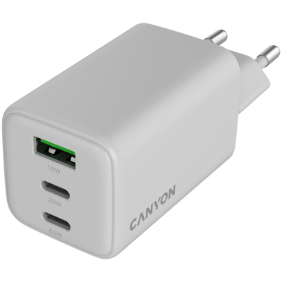 CANYON Ładowarka sieciowa CU65ACC GaN 65W 2xPD 1xQC EU Biała