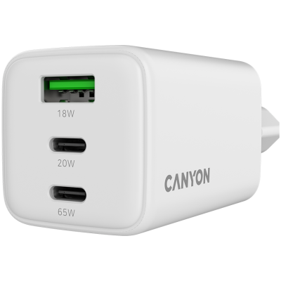 CANYON Ładowarka sieciowa CU65ACC GaN 65W 2xPD 1xQC EU Biała
