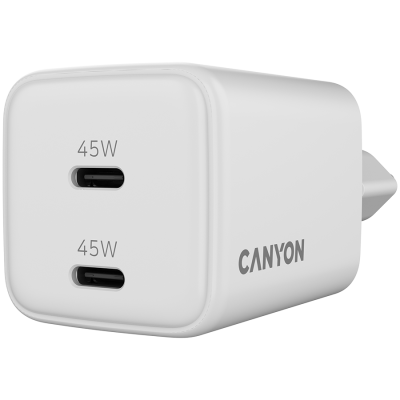 CANYON Ładowarka sieciowa CU45CC GaN 45W 2xPD EU Biała