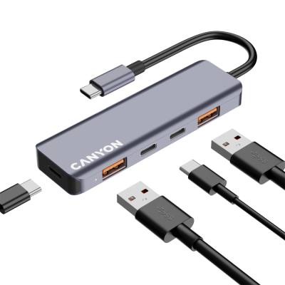 CANYON HUB DS-18 5 w 1 USB-C Szary
