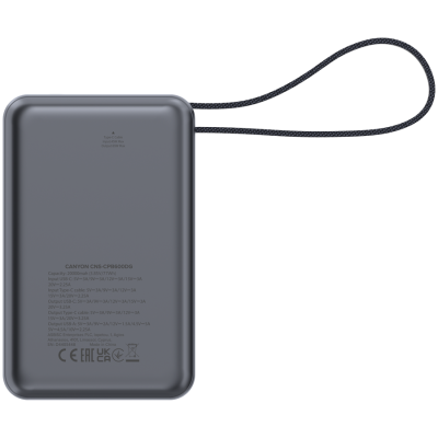 Canyon OnPower 600 – powerbank 20 000 mAh z szybkim ładowaniem PD 65 W Grafitowa