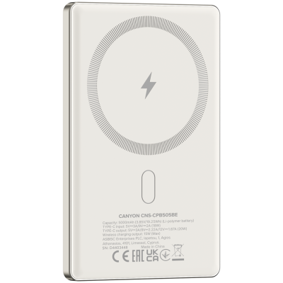 CANYON Powerbank OnPower 505 slim Magsafe 5000 mAh PD20W Beżowy