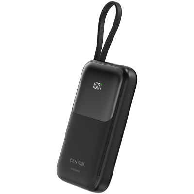CANYON Powerbank OnPower 101 z kablem 10000 mAh PD22.5W Czarny