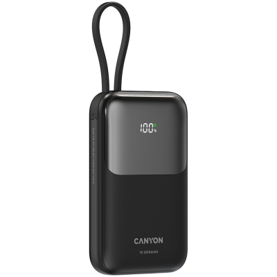 CANYON Powerbank OnPower 101 z kablem 10000 mAh PD22.5W Czarny