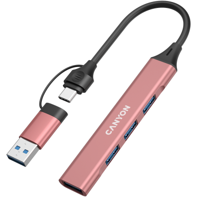 CANYON HUB DS-02 4 w 1 USB-A/C Różowy